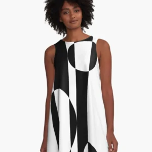 Retro Sixties Black and White Op Art A-Line Dress