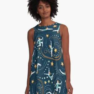 Circus Performers 1920s Acrobats on dark navy A-Line Dress