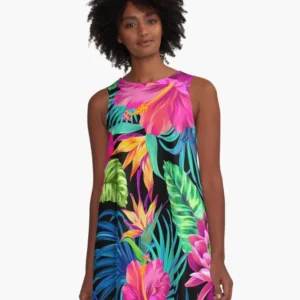 Drive You Mad Hibiscus Pattern A-Line Dress